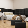 Peel and Stick Headboard Black Upholstered Wall Panels, 4 Panels Sized 7.8" x 15.7", 3D Anti-Collision Soundproof Self-Adhesive Wall Panel for Bedroom