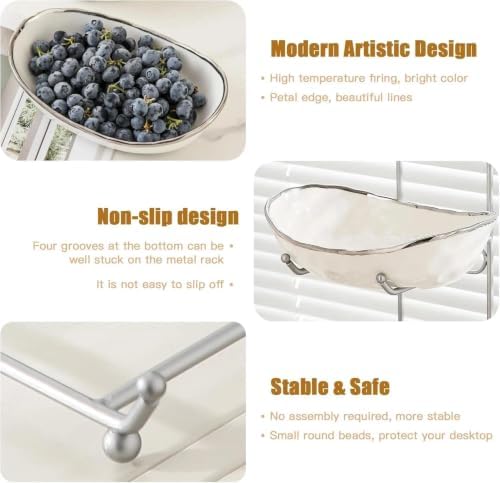 2 Tier Fruit Bowl, Ceramic Fruit Basket for Kitchen Counter 2
