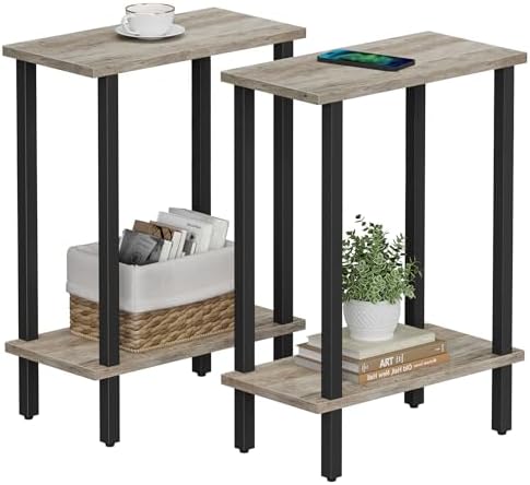 TUTOTAK Narrow Side Table Set of 2, Small End Table for Couch
