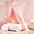 Mengersi Bed Canopy for Girls,Princess Round Dome Canopy Bed Curtains-Dreamy Mosquito Net Castle Play Tent Castle for Girls Room Decor (Beige Pink/Double)