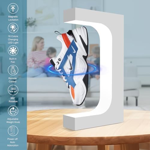 Levitating Shoe Display Stand Holer, Magnetic Levitation Floating Sneakers Rack Holder with 16 Colors Remote Control,360° Self-Rotation Exhibition for Shoes Collectors Adv