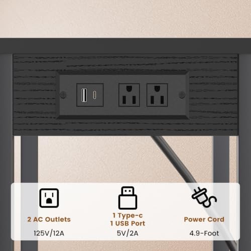 Tall Side Table with Charging Station, 30 Inch Tall End Tables Living Room