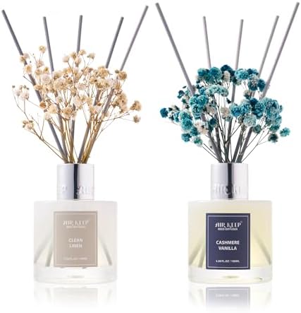 Airkeep Reed Diffuser 3.38 oz (100ml) 2pk,Clean Linen/Cashmere Vanilla Scented Reed Diffuser Set,Reed Diffuser & Oil Diffuser Sticks, Aromatherapy, Home & Kitchen Décor,Fragrance and Gifts