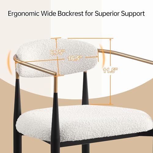 Morden Fort Counter Height Bar Stools Set of 4 with Gold Arms, Cream Boucle