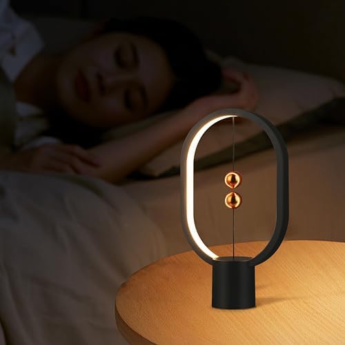 Heng Mini Modern Desk Lamp with Warm Lighting - Aesthetic Floating Table Lamp for Cozy Ambiance, Creative Magnetic Balance Light, Unique Decor (Black)