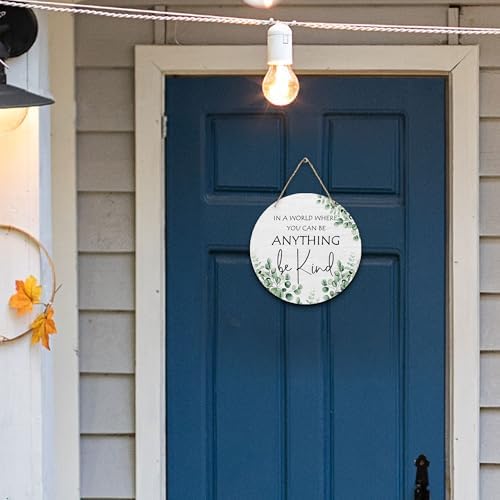 PHAMTE Inspirational Classroom Round Wreath Sign, Motivational Wall Hanging Plaque Wood Sign, in a World Where You Can Be Anything Be Kind Decorations for Wall Pediments Door Porch Room Home 12 Inch