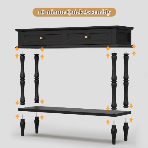 ARTPOWER 41" Mid-Century Console Table, 2 Drawers and Open Shelf, Black