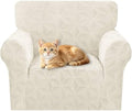 ZNSAYOTX Stretch Chair Cover, 1 Piece Couch Covers for 1 Seat Sofa, Jacquard Armchair Slipcovers with Elastic Bottom Thickened Furniture Protector for Dog Cat Pet (Small, Beige)
