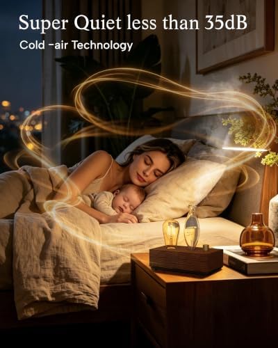 Waterless Diffuser, Rechargeable Battery 9H Runtime,3 Color Light with Bulb