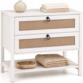 GIANTEX Rattan Nightstand with 2 Drawers, 27" Wide Boho Bedside Table