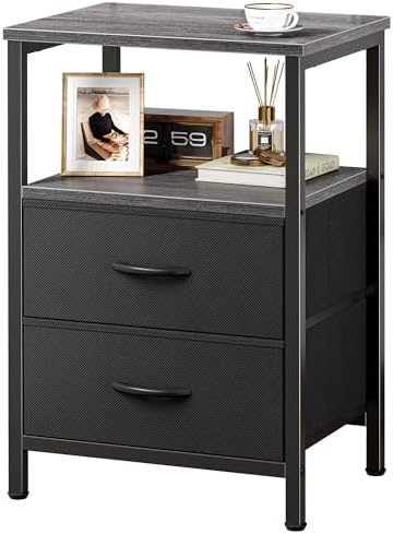 Huuger Night Stand with 2 Drawers, Bedside Table with Open Shelf
