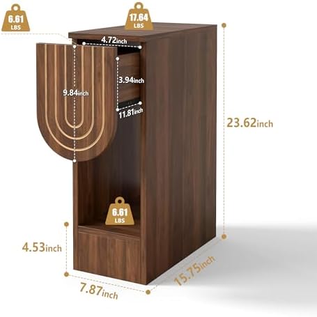 weselon Narrow Nightstands Set of 2, Mid-Century Modern Bedside Table with Carved Drawer and Storage Shelf, Farmhouse Slim Side End Table for Bedroom, Small Space (2, Walnut)