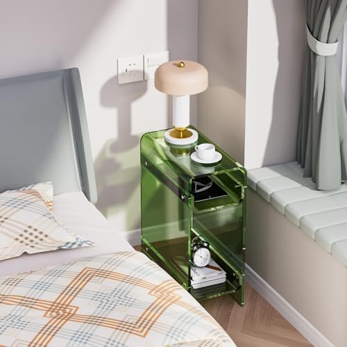 Clear Acrylic Side Table, Narrow Nightstand Bedside Table for Bedroom, Skinny Small End Table (Green, 8.7'' x 15.7'' x 21.7")