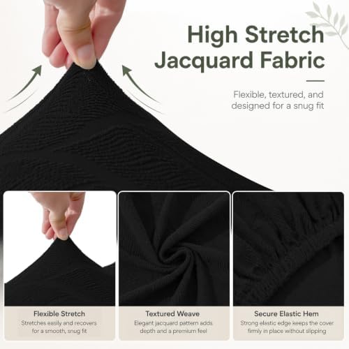 MIFXIN Wingback Side Chair Covers Dining Chair Slipcover Jacquard Stretch Sloping Armchair Protector Arm Chair Seat Cover for Dining Room Living Room Banquet Home Decor (Black, 4 Pcs)
