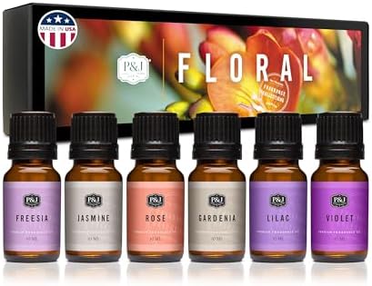 P&J Trading Fragrance Oil Floral Set | Violet, Jasmine, Rose, Lilac, Freesia, and Gardenia Candle Scents for Candle Making, Freshie Scents, Soap Making Supplies, Diffuser Oil Scents