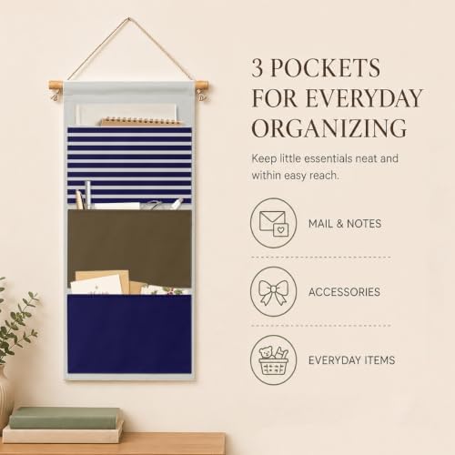 IAXIC Wall Organizer, Striped Canvas Storage for Bedroom Nursery Room