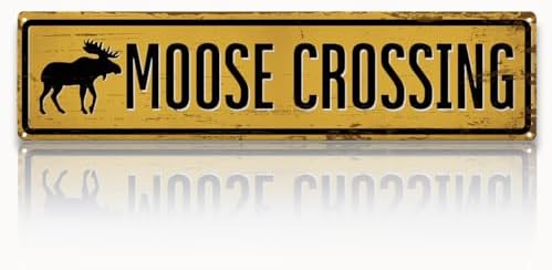 Rustic Farmhouse Metal Tin Sign, Moose Crossing Sign, Vintage Animal Road Signs for Porch, Yard, and Farmhouse, Animal Crossing Warning Signs, Perfect for Garden and Road, 15.7 x 3.9 inches