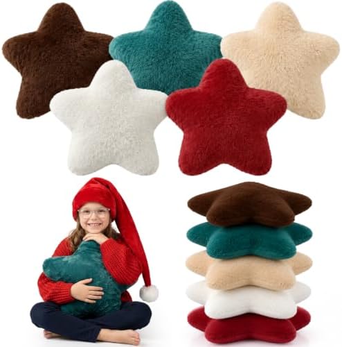 Soaoo 5 Pcs Star Fluffy Pillow Star Shape Pillow, Vintage Earth Tones