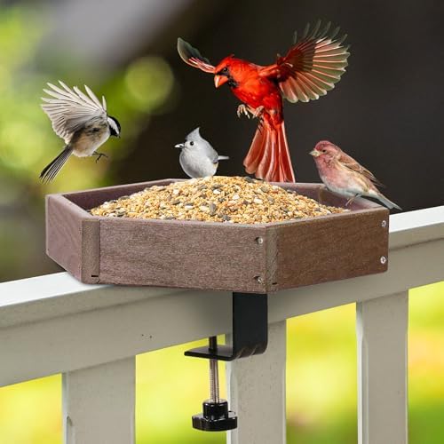 Kingsyard Clamp-On Deck Bird Feeder for Balcony Railings, No Drill