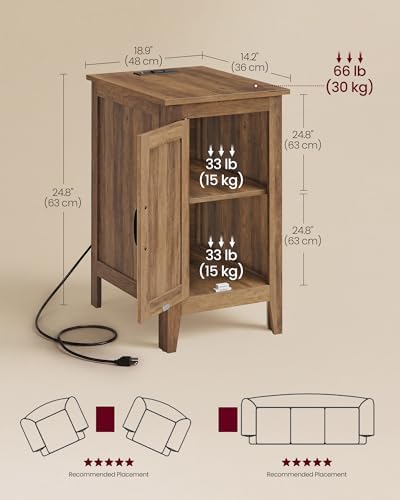 VASAGLE Side Table with Charging Station and Storage Cabinet, Nightstand