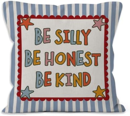 Inspirational Boho Nursery Blue Striped Star Throw Pillow Cover 18x18