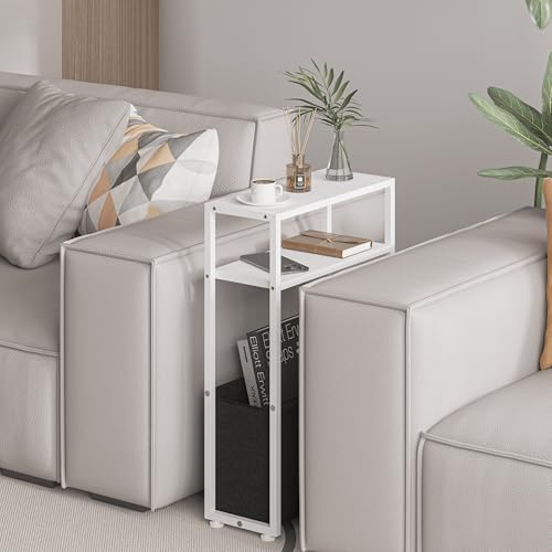 Leomonio Slim Side Table, Narrow End Table with Shelves