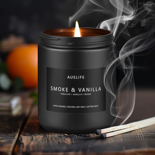 Auelife Smoke Vanilla Scented Candle, 7 oz Soy Candle for Men