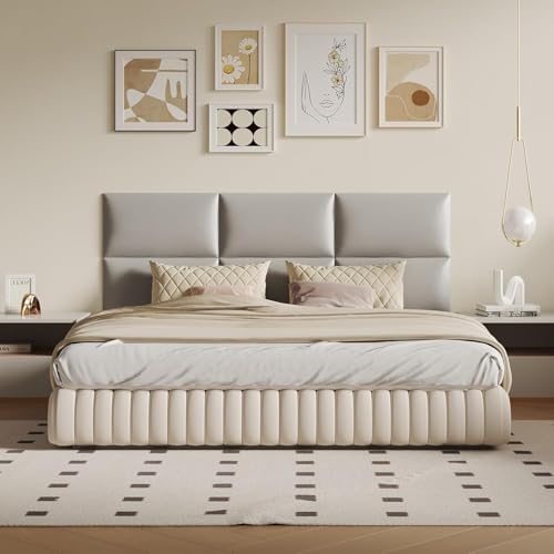 Wall-Mounted Upholstered Headboard Panels, 24x12 Inches, Light Grey Imitation Leather, Pack of 6 – DIY Soundproof Accent Wall Panels, Anti-Collision Padding, Easy to Clean, Modern Bedroom Décor