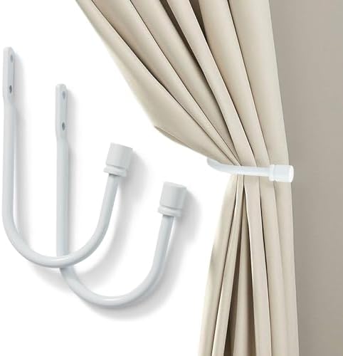 2Pcs Curtain Holdbacks, Metal U Shaped Hook Wall Mounted, Tassel Curtain Tieback Hook, Drapery Tiebacks, Curtain Accessories, Decorative Curtain Drapery Holdback (White)