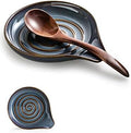 Spoon Holder, Cooking Spoon Rest for Stove Top Utensil Rest for Spoons, Ladles, Tongs, Spatula, Large Spoon Holder with Handle for Easy Grip Framhouse Decor Cute Kitchen Gadget, Gray and Blue