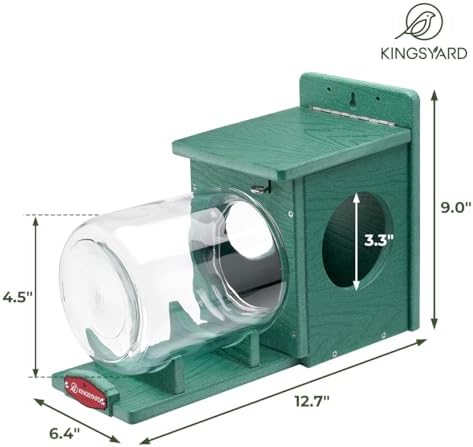 Kingsyard Recycled Plastic Squirrel Feeder for Outside, Squirrel Feeder Box with Peanuts Corn Storage Jar, Sturdy & Durable, Weatherproof (Green)