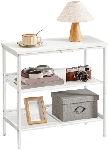 HOOBRO End Table, 3-Tier Narrow Side Table, Nightstand with 2 Flat or Slant Adjustable Shelves for Small Spaces, Hallway, Living Room, Bedroom, Sturdy, Easy Assembly, White WT23BZ01G1