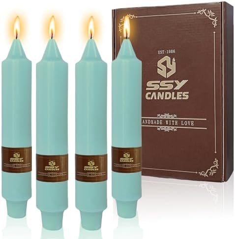 NJAO HOO Mint Green Short Taper Candle 7 Inch Candlesticks Unscented Dripless Tapered Candle Set for Spring Home Decor Wedding Party Dinner Candles, 4 Pack