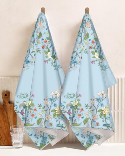 Miss Adola Cute Kitchen Towels Set of 2, 18 x 26 Inch, Blue Flower