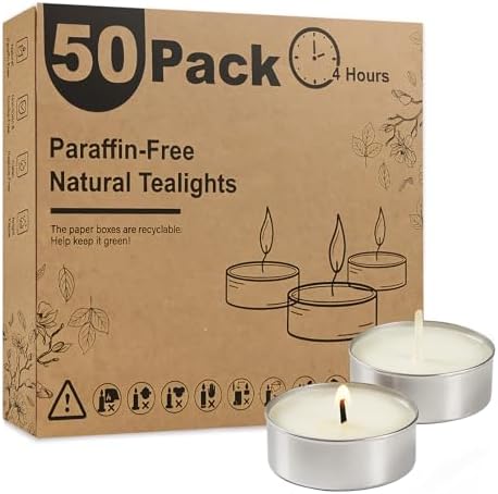 Ashlux 50-Pack Unscented Palm Wax Tea Lights Candles,4.5 Hours Burn