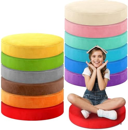 GlikCeil 12 Pcs Round Floor Pillow Cushions for Kids Classroom 15'' Soft Flexible Seating Classroom Elementary Extra Thick Floor Cushions for Daycare Kindergarten Reading Corner Library (Colorful)