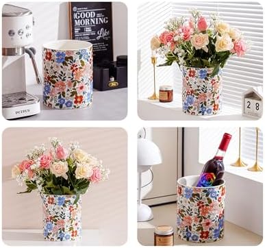 Kitchen Utensil Holder,7.2-inch Extra Large Sturdy Ceramic Vintage Floral Pattern Utensil Crock,Cooking Utensil Organizer for Kitchen Counter Decor,Storage Caddy Farmhouse Gift Retro Pink