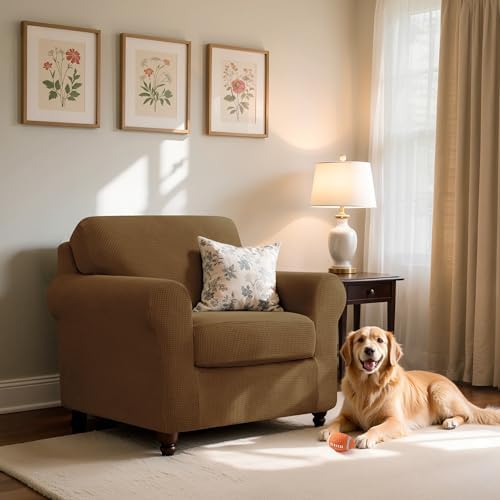SUBRTEX 3 Pieces Stretch Sofa Slipcover Sets Couch Cover Sets Backrest Cushion Covers Furniture Protector Collection Set for Oversize Sofa Loveseat Chair Slip Covers(Small, Coffee)