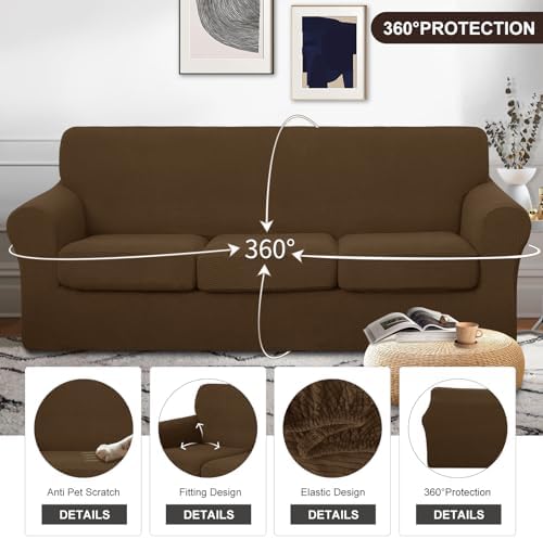 U-NICE HOME 4 Pieces Stretch Couch Cover Sofa Slipcover, Brown