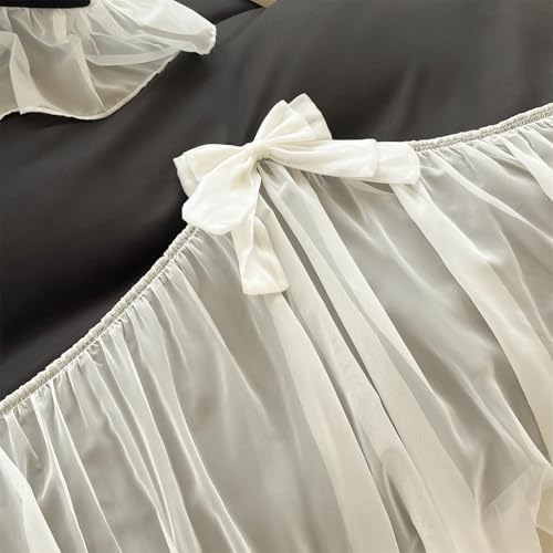 SOUKECHY Girls Lace Bedding,Queen Comforter Cover Set, Chic Ruffled Duvet Cover with Lovely Bow,Princess Style 1 Duvet Cover with 1 Pillowcases, No Comforter-Black,Twin Size