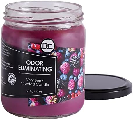 Very Berry Odor Eliminating Highly Fragranced Candle - Eliminates 95% of Pet, Smoke, Food, and Other Smells Quickly - Up to 80 Hour Burn time - 12 Ounce Premium Soy Blend