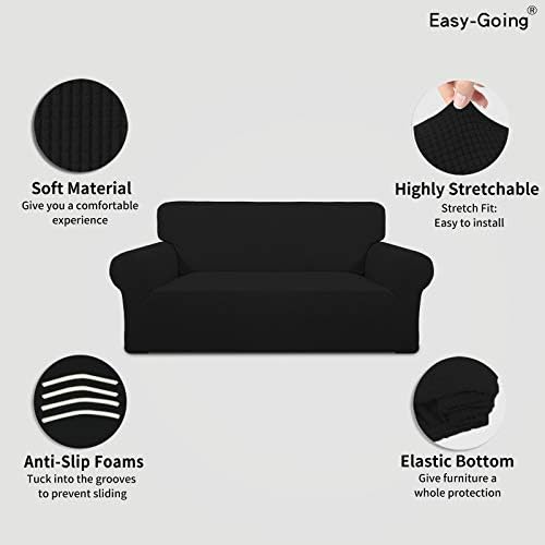 Easy-Going Stretch Oversized Loveseat Couch Covers Washable Black