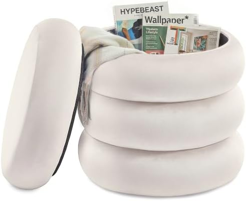 SONGMICS Round Ottoman with Storage, Vanity Stool, Velvet