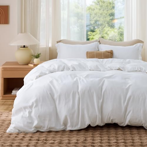 Bedsure Duvet Cover Full Size, Soft Double Brushed Bedding Set, 3Pcs, White