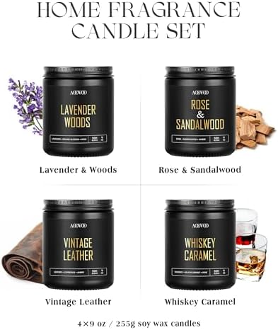 AOOVOO Scented Candles for Men - 4 Pack Candles for Home Scented