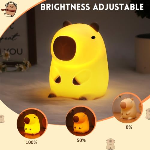 Capybara Night Light, Capybara Gifts for Kid Boy Girl, Animal Squishy Silicone Nursery Lamp with Timer Dimmable, Rechargeable Bedroom Bedside Decor Birthday Back to School Present for Friend