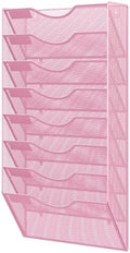 EasyPAG 8 Pocket Mesh Wall File Organizer, Hanging Paper Folder Holder with Classify Label, Vertical Wall Mount Mail Organizer for Office Home Classroom, Pink
