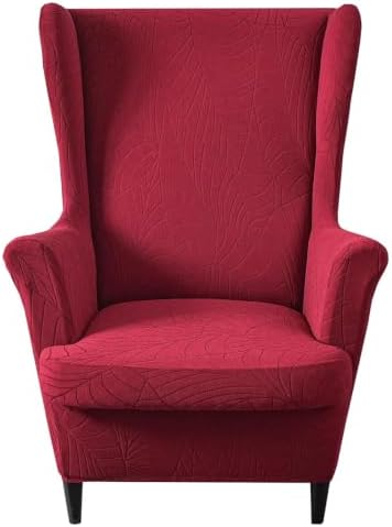 2 Piece Wingback Chair Cover Stretch Jacquard Wing Back Chair Slipcover with Armrest Washable Furniture Protector for Armchair Living Room Bedroom