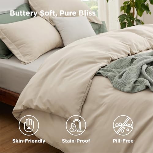 Bedsure Full Duvet Cover with Fitted Sheet, Double Brushed Bedding, Linen
