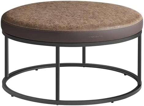 SONGMICS Home Ottoman, Round Coffee Table, Reversible Top, Steel Frame